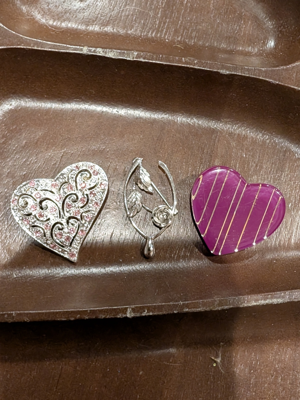 Silver Heart and Purple Heart Pin Set - Elegant Women's Jewelry